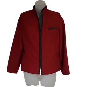 SIMON CHANG Burgundy Red & Black Womens Zipper Jacket Shacket Size 2